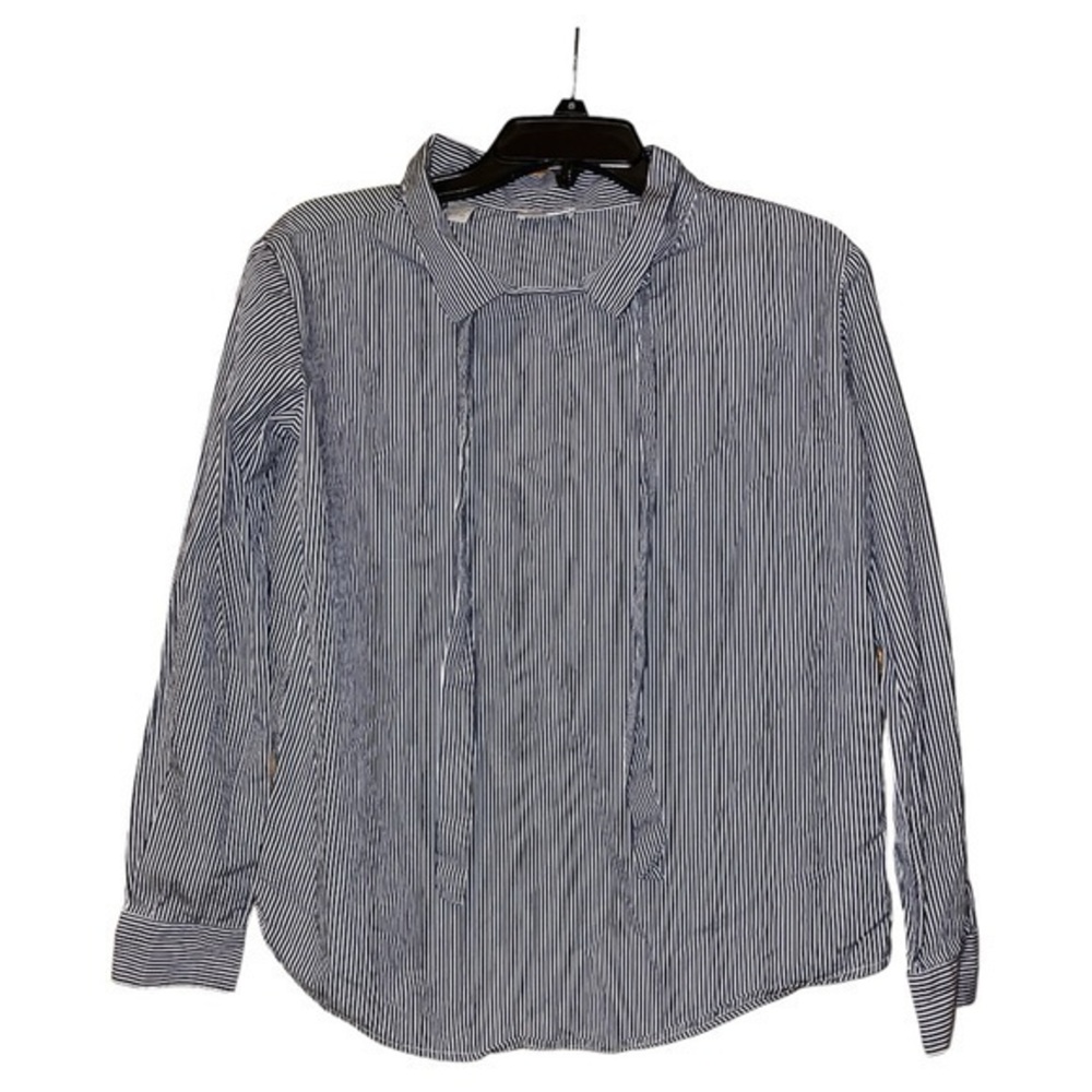 Sibel Saral Striped Neck Tie Shirt Blouse Cotton‎ Blue White Womens Size XS